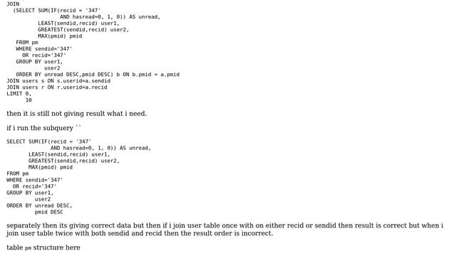 Databases: MySQL join 3 table retain order of data order by used in subquery смотреть онлайн