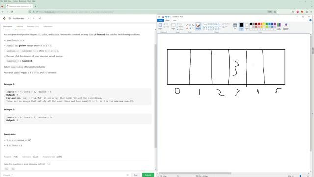 Maximum Value at a Given Index in a Bounded Array - LeetCode 1802- Python смотреть онлайн