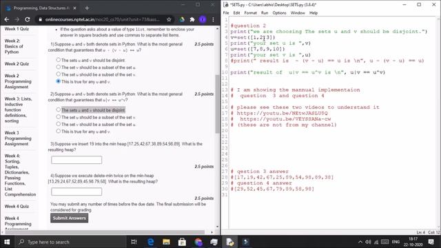 NPTEL: Programming ,Data Structures and Algorithms Using Python Week 6 Quiz answer with coding proo смотреть онлайн