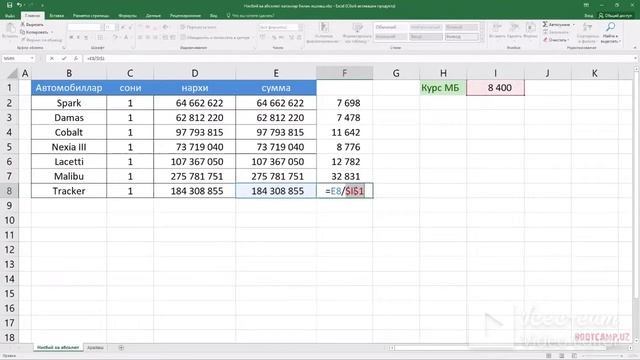 16 ДАРС. EXCEL ДАСТУРИДА АБСОЛЮТ ВА НИСБИЙ КАТАКЛАР. MICROSOFT EXCEL БОШЛОВЧИЛАР УЧУН. EXCEL 2016 смотреть онлайн