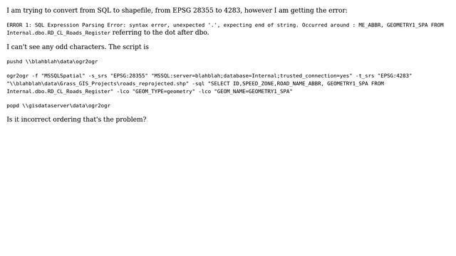 GIS: GDAL SQL Syntax Error "Unexpected End of String" смотреть онлайн