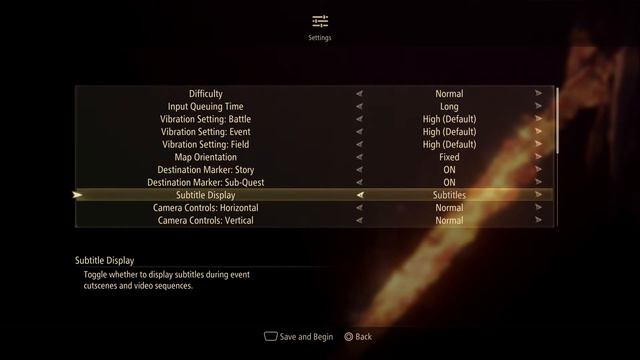 Tales of Arise - Playstation 5 Default Game Start Up Settings/Options: Difficulty, Camera, Subtitle