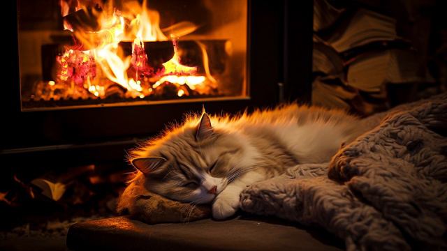 The purring of kittens sleeping under the warm fireplace 🔥 Relax and fall asleep смотреть онлайн