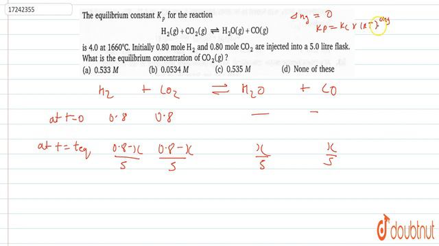 The equilibrium constant `K_(p)` for the reaction `H_(2)(g)+CO_(2)(g)hArrH_(2)(g)+CO(g)` is 4.0 ... смотреть онлайн
