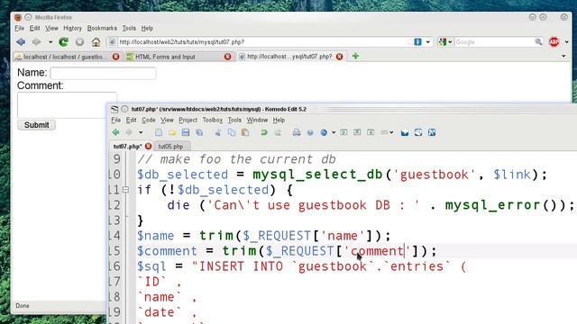 PHPMyAdmin & MySQL & PHP introduction 07: A basic Guestbook Part 1 смотреть онлайн