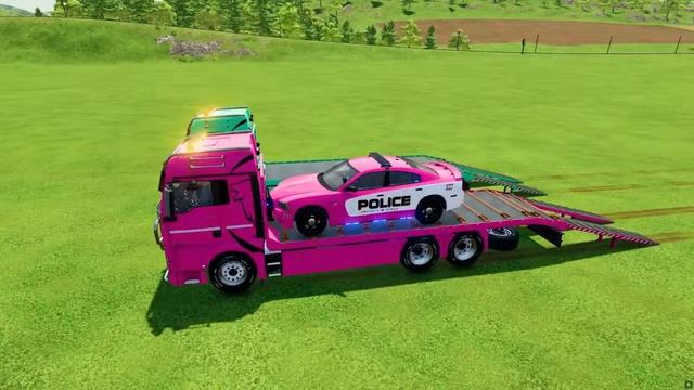 CHEVROLET, DODGE, DACIA, AUDI, VOLKSWAGEN ALL POLICE CARS TRANSPORTING WITH TRUCKS! FS22 #218 смотреть онлайн