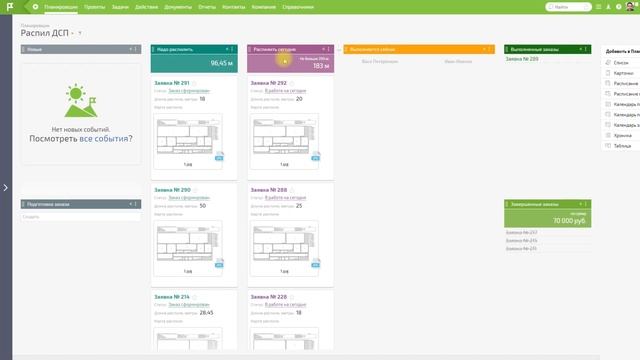 Управление очередью заказов на распил ДСП - ПланФикс для мебельного производства смотреть онлайн