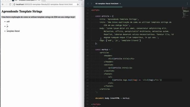 09. Template Literal - criando fragmentos de HTML - Mini-curso JS Moderno (ES6) смотреть онлайн