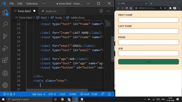 INSERTING FORM DATA TO THE TABLE USING JAVASCRIPT ||HTML || CSS || Web Dev 2.0 смотреть онлайн