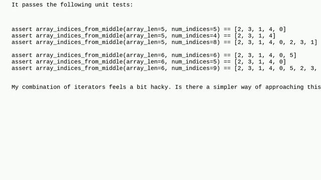 Codereview: Middle-outwards alternating iterator смотреть онлайн