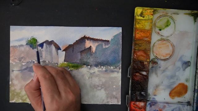 Watercolor Painting Cityscape By Javid