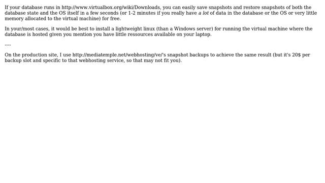 Databases: Is it possible to quickly create/restore database snapshots with PostgreSQL? смотреть онлайн