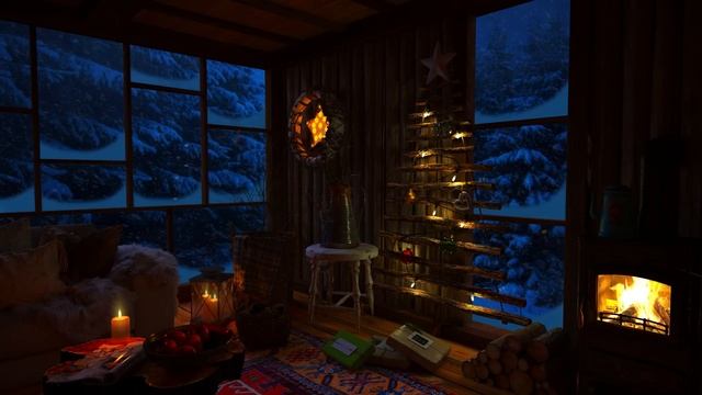 Deep Sleep In A Cozy Winter Cabin - I'm ALONE For 100 MileS | Blizzard, Fireplace And Wind Sounds