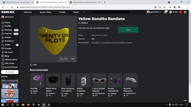 item Grátis [Yellow Bandito Bandana] Roblox Evento Twenty One Pilots смотреть онлайн