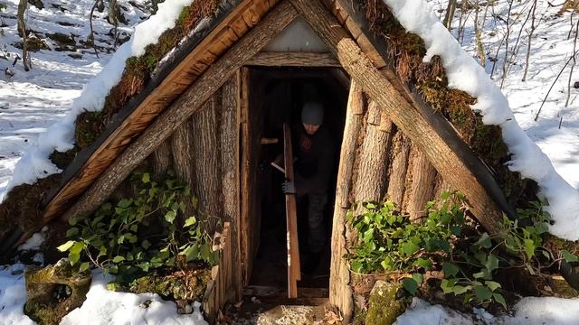 DUGOUT Shelter in the Wilderness, Winter Camping With my Dog, Working With Hand Tools смотреть онлайн