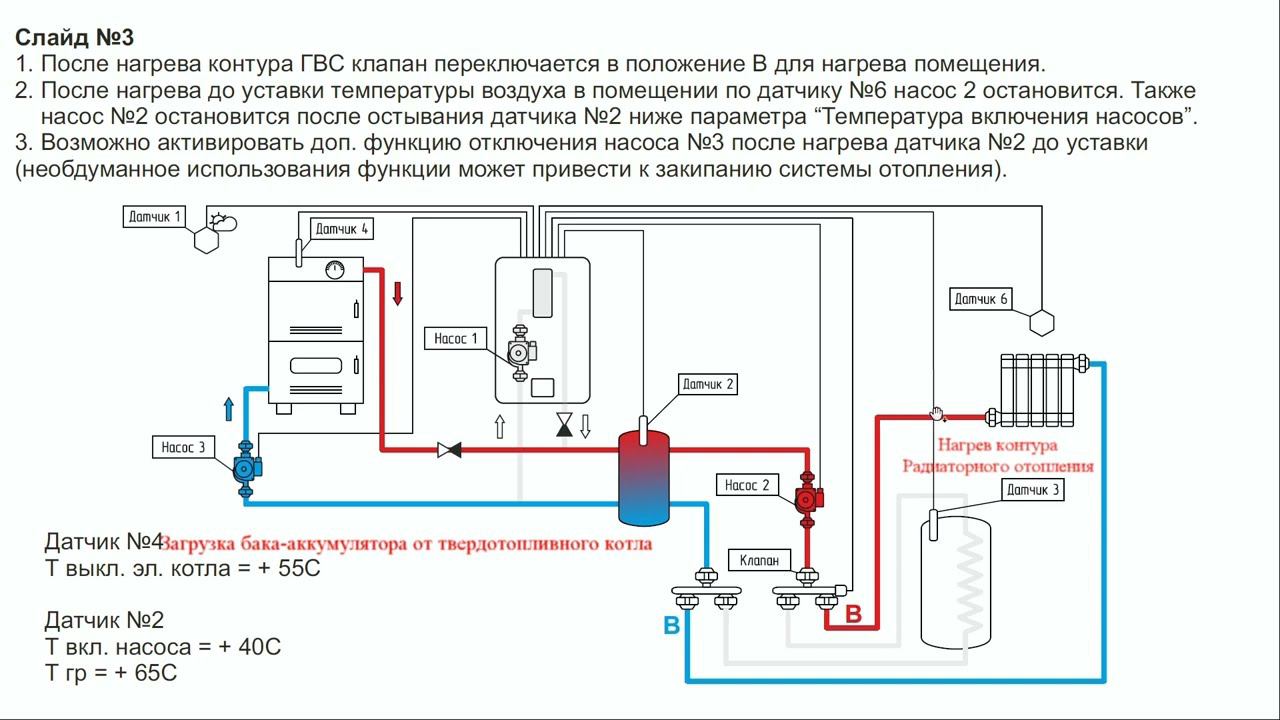 Гидравлическая схема отопления 4.2 совместная работа 2х котлов в связке с баком аккумулятором. смотреть онлайн