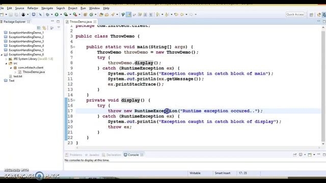 throw Statement in Java Exception Handling example смотреть онлайн