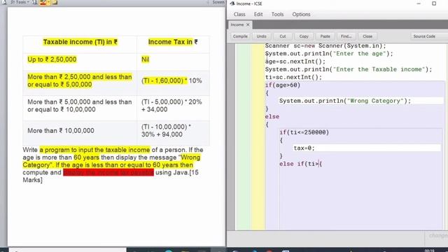 Java If Else Income Tax return Program | ICSE board If Else Program Class 10 program смотреть онлайн