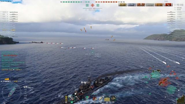 World of Warships -- Tier-X-Destroyer "Vampire II", with 3x2 113mm Guns and 12km Torps смотреть онлайн