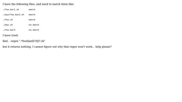 Linux "find -regex" doesn't handle binding смотреть онлайн