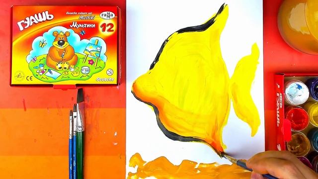 Как нарисовать РЫБКУ - тропические рыбки красками гуашь смотреть онлайн