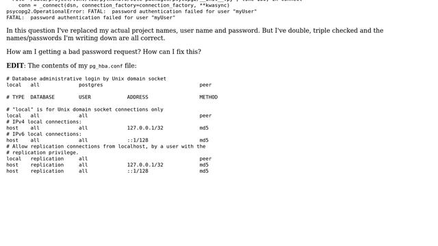 FATAL: password authentication failed for user that I just created, with a correct password.I смотреть онлайн