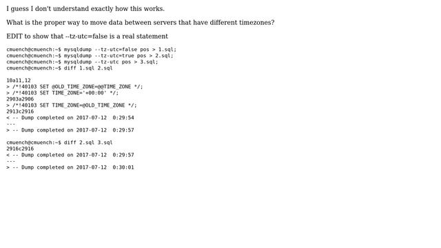 Databases: mysqldump between servers with different timezones (tz-utc) смотреть онлайн