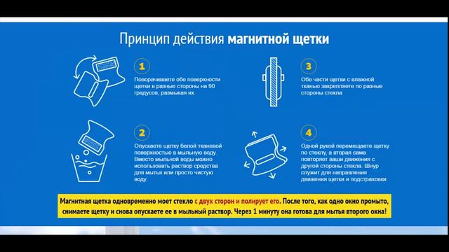 Щетка для мытья окон на магнитах Window Wizard смотреть онлайн