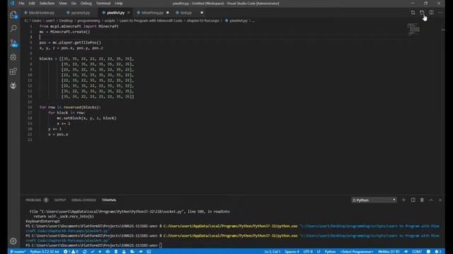 Программирование Python под Minecraft Создание структуры с помощью списка и цикла смотреть онлайн