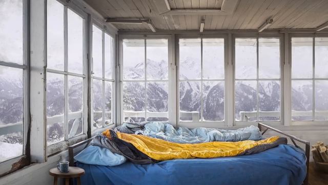 Winter Snowstorm Ambience In Fire Lookout Tower With Cracking Fire, Wind, & Bliz.mp4