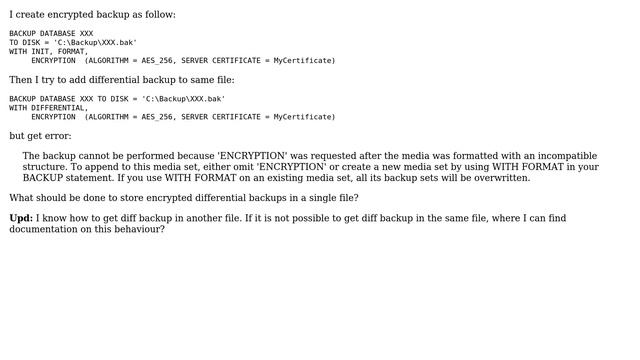 Databases: Make encrypted differential backup to same media смотреть онлайн