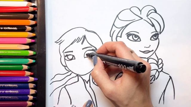 Холодное сердце 2 Сестры Анна и Эльза. Раскраска. Как нарисовать Эльзу и Анну. смотреть онлайн