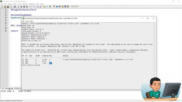 [Juho's AutoHotkey Tutorial #2 Hotkeys] Part 2 - Installkeybdhook and Keyhistory