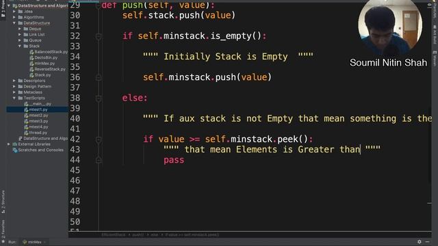 Design a stack that supports getMin() in O(1) time and O(1) extra space Python смотреть онлайн