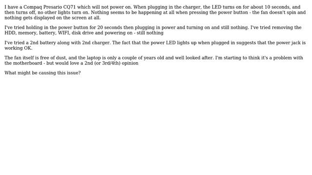 Compaq Presario CQ71 no power - power LED lights up briefly when plugged in смотреть онлайн
