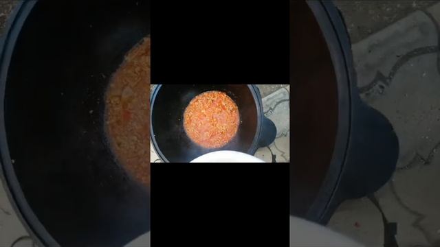 Булгур в казане на костре