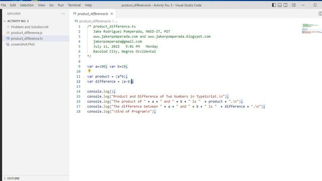 Product and Difference of Two Numbers in TypeScript смотреть онлайн