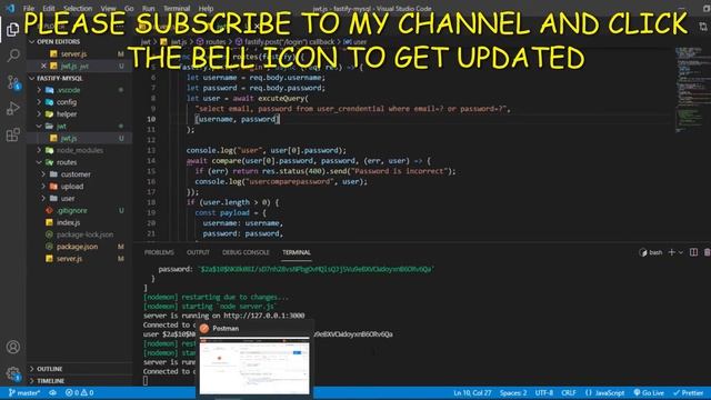 #10COMPARE USER ENTERED AND ENCRYPTED PASSWORD STORED IN DB FASTIFY + MYSQL +BCRYPTJS+JWT смотреть онлайн