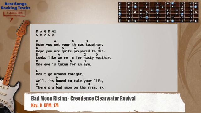 🎸 Bad Moon Rising - Creedence Clearwater Revival LEAD Guitar Backing Track with chords and lyrics смотреть онлайн
