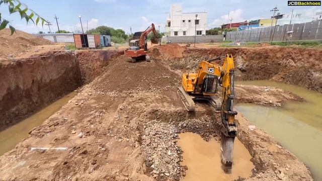 JCB JS205 TATA EX200 and 110 Excavator Truck Finish Together Hospital Underground Square Foundation смотреть онлайн