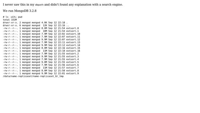 Databases: what's extsort.\* (8 - 11 MB) in MongoDB dbpath? Directory _tmp смотреть онлайн