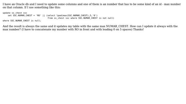 Databases: Update an Oracle DB with a max number for the null rows смотреть онлайн