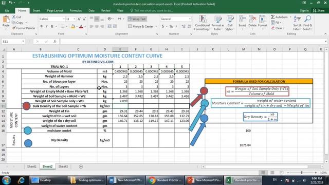 Standard Proctor Test - Optimum Moisture Content - Dry Density Graph Plot on Excel смотреть онлайн