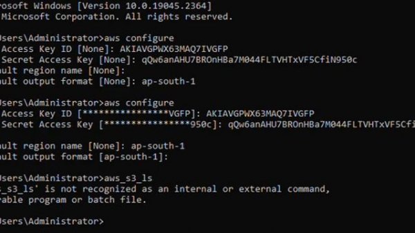 Administrator C Windows system32 CMD exe aws configure