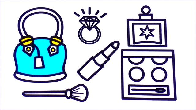 Рисуем раскраски для малышей АКСЕССУАРЫ ДЛЯ ДЕВОЧЕК ПОМАДА, ТЕНИ, ДУХИ,СУМКА, КОЛЕЧКО смотреть онлайн