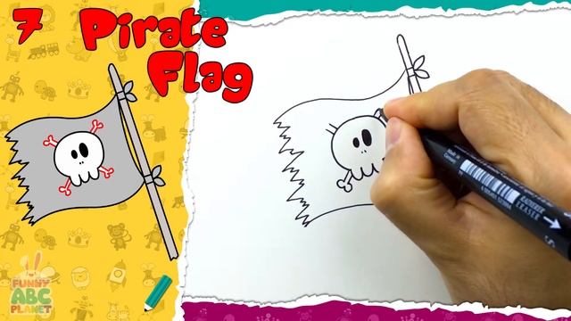 How To Draw A PIRATE FLAG * Draw & Paint * Step by Step * for Kids смотреть онлайн