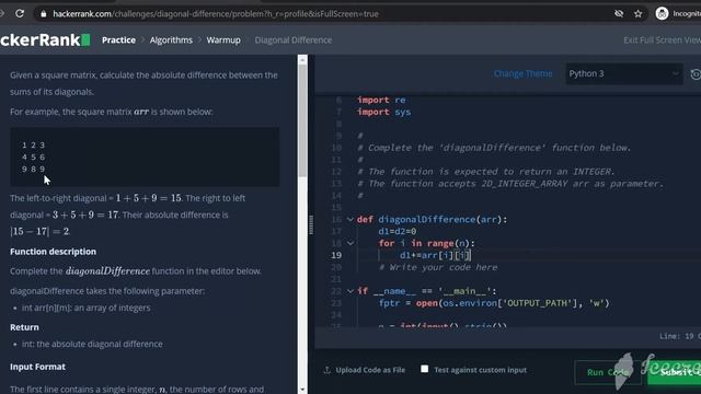 04 - Diagonal Difference | Hackerrank Solution in Hindi | Problem Solving | Python смотреть онлайн