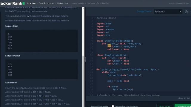 109 - Insert a node at the head of a linked list | Linked List | Hackerrank Solution | Python смотреть онлайн