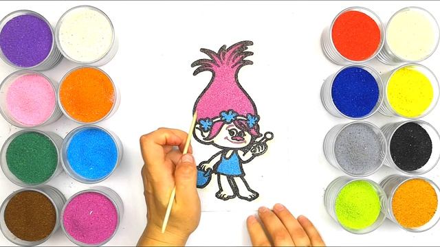 Тролли раскраска, рисование песком, творчество для детей. смотреть онлайн