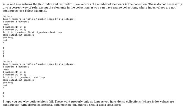 Databases: What is the difference between using First..Last and 1..count in Oracle? смотреть онлайн
